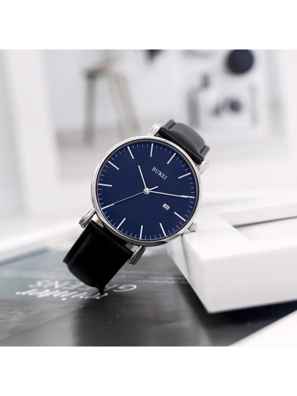 Men's Blue And Black Band Mesh Strap Minimalist Analog Quartz Waterproof Watch